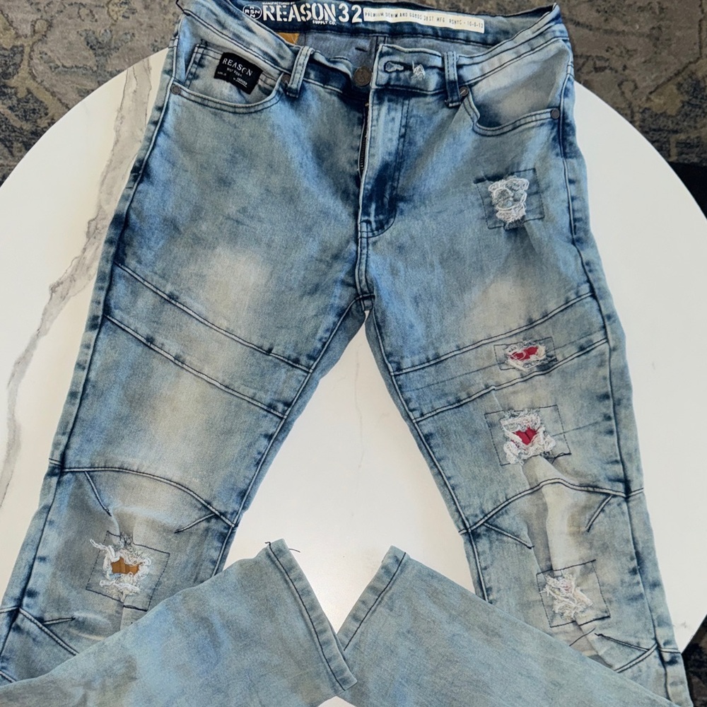Reason Light Blue Patched Skinny Jeans